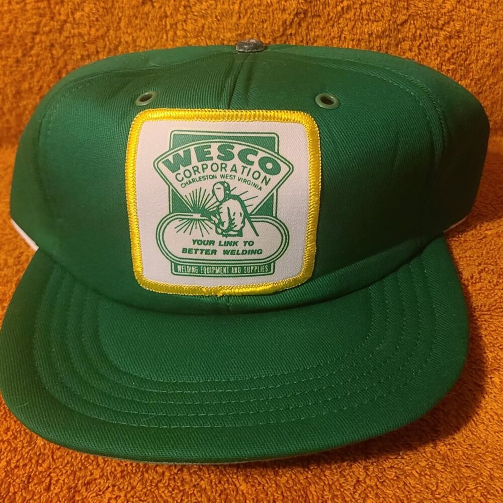 Vintage 1980s WESCO Welding Trucker Mesh Snapback Green Hat Cap New Old Stock